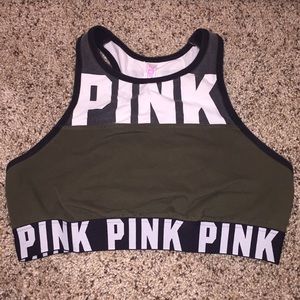PINK army green and grey high sports bra